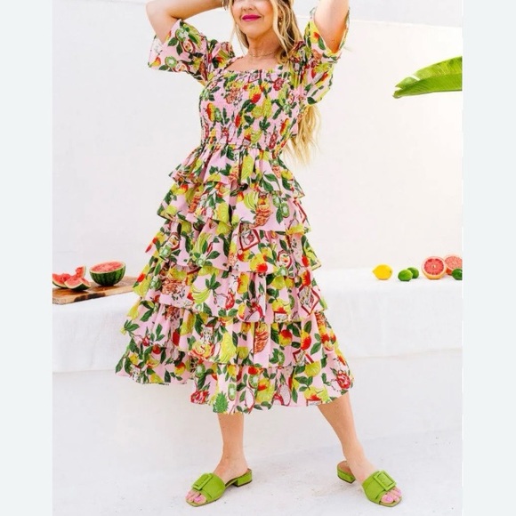 Ivy City Co Harmony Dress Women’s 1X Tropical Paradise Ruffle Tiered Colorful - Picture 2 of 14